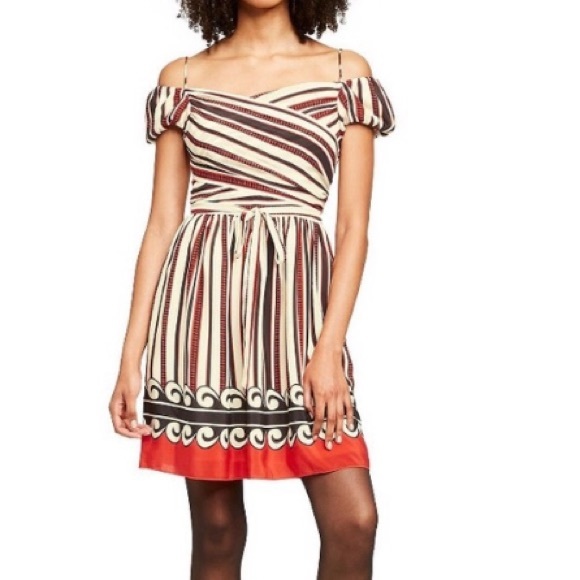 M ANNA SUI Silk Dress for Target 20th Anniversary XXO Striped Off Shoulder Red - Picture 4 of 9